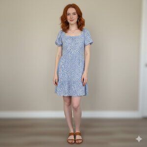 Monteau Los Angeles Women's Size Large Blue Floral Cottagecore Tiered Dress